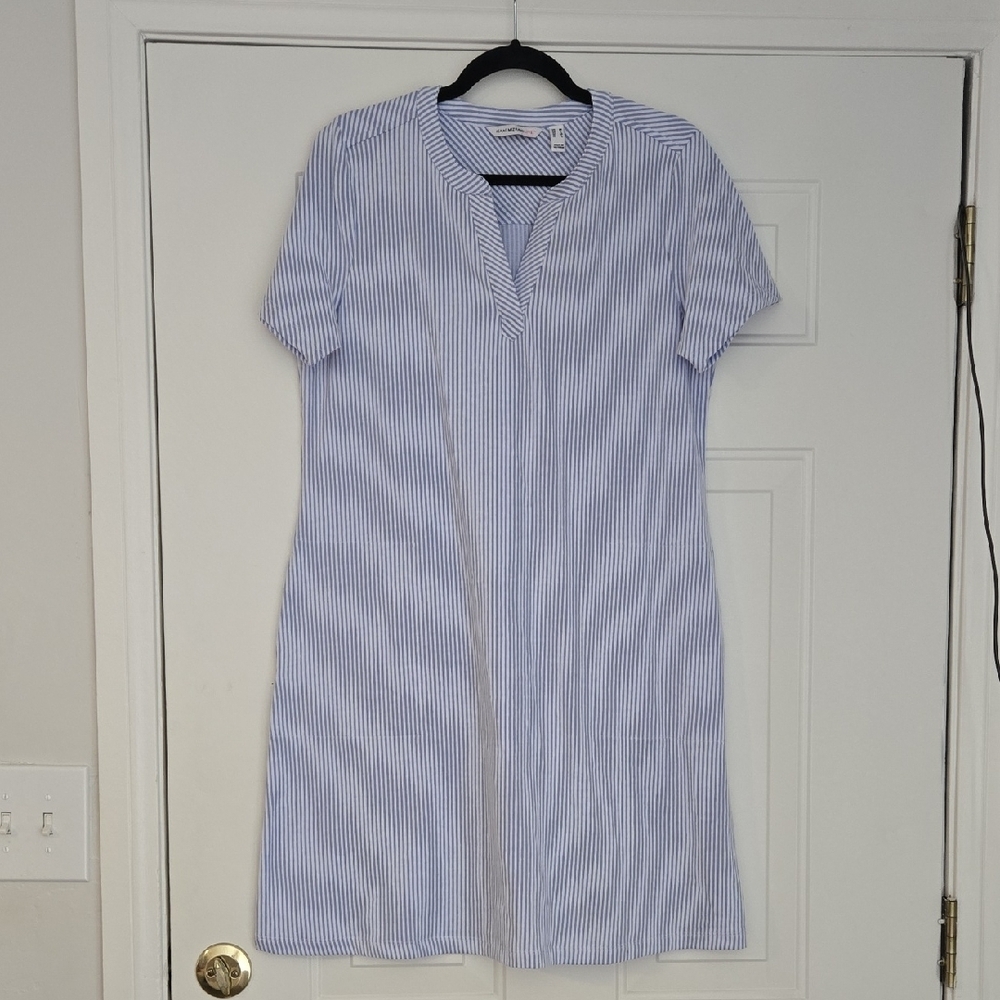 Isaac Mizrahi Light Blue and White Striped Midi Dress Size Medium